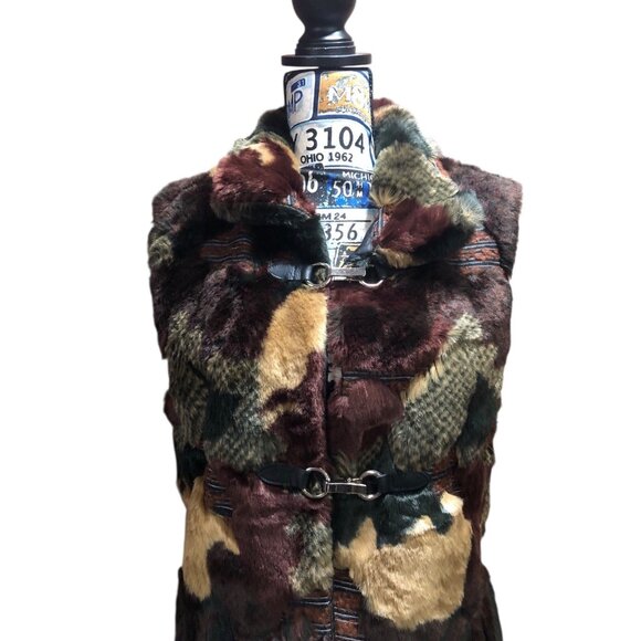 Boho Classy Eclectic Unique Street Style Multi Color Texture Faux Fur Vest Sz M - Picture 2 of 16